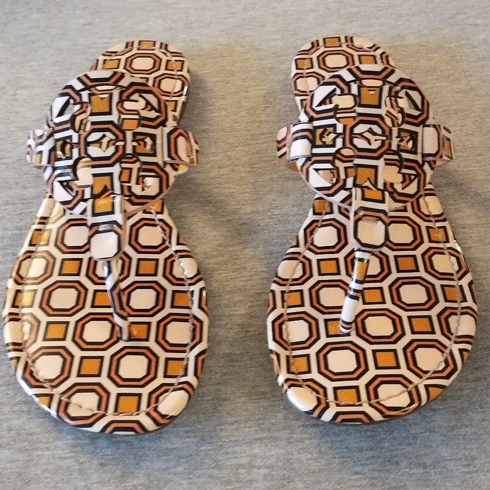Tory Burch Miller Printed Patent Leather Sandals Ballet Pink Octagon Square Sz 8 - Picture 14 of 16